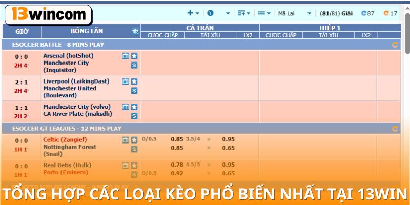 Tổng hợp các loại kèo phổ biến nhất tại 13WIN