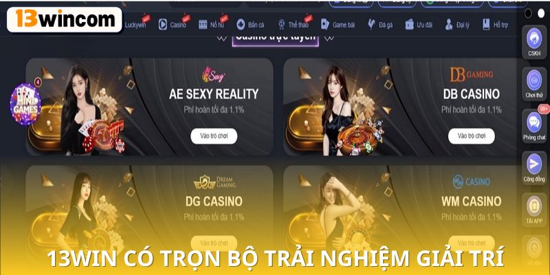 13WIN có trọn bộ trải nghiệm giải trí